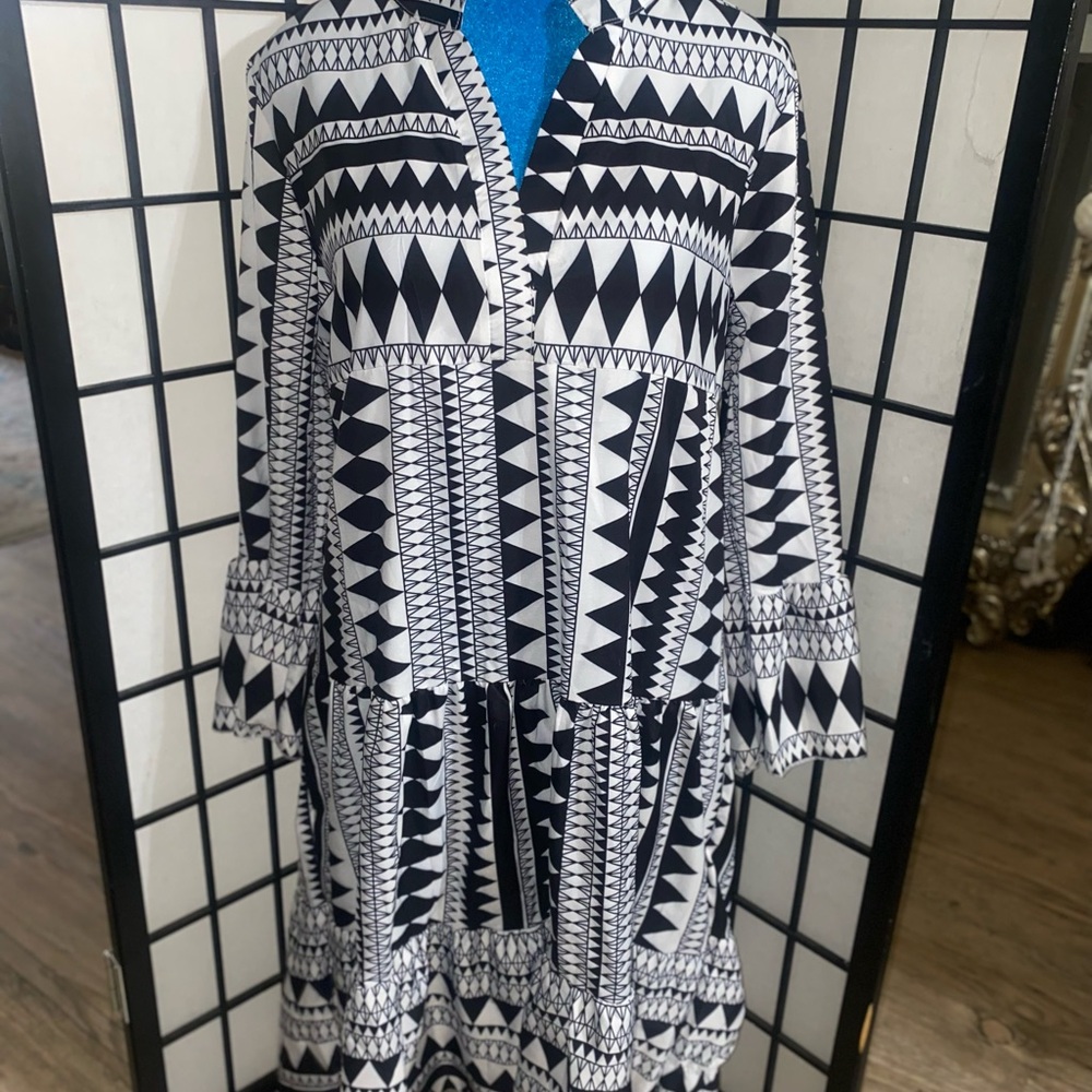 Black and White Geometric Kaftan Swim Coverup